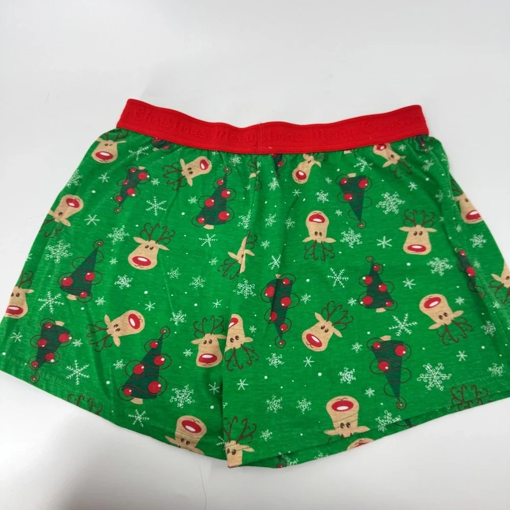 Mens Green Christmas Reindeer‎ Tree Pajama Sleep Lounge Shorts Adult Holiday